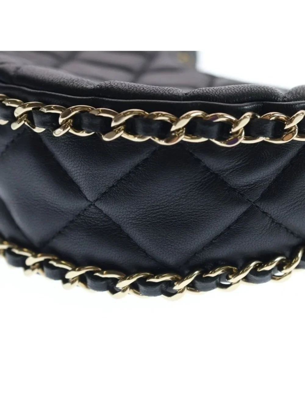 Chanel Quilted Hobo Back Chain Shoulder Mini Gold Lambskin Black
